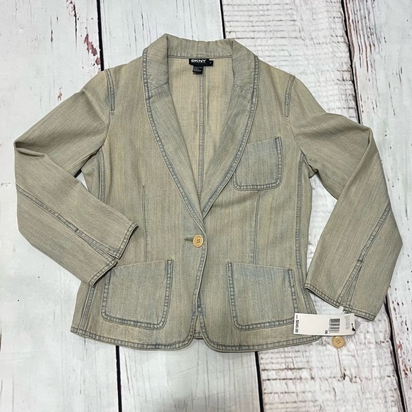 DKNY womens denim fitted blazer jacket dirty wash vintage 90s Y2K in size 6 NWT - Picture 10 of 16